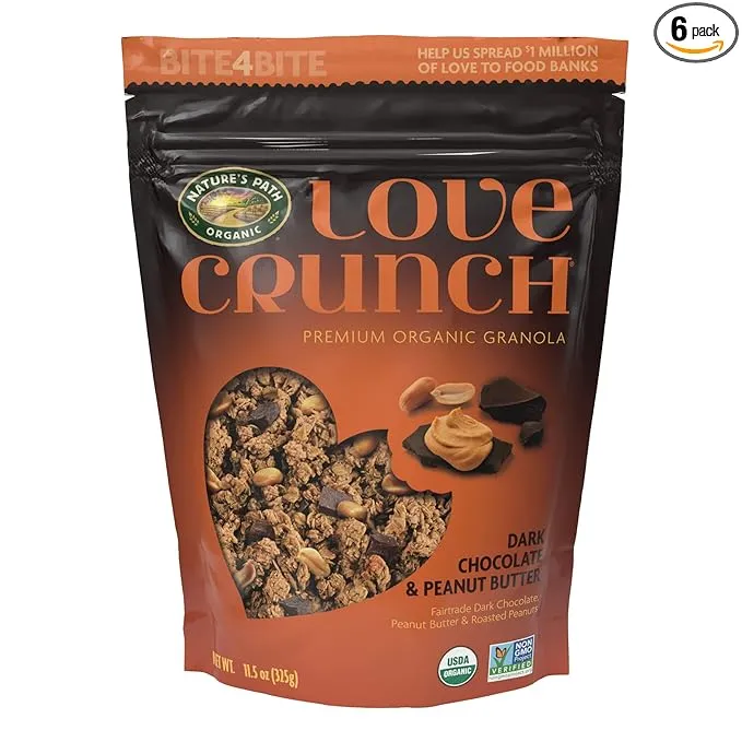 Love Crunch Organic Dark Chocolate and Peanut Butter Granola, 11.5 Ounce (Pack of 6), Non-GMO, Fair Trade, by Nature's Path