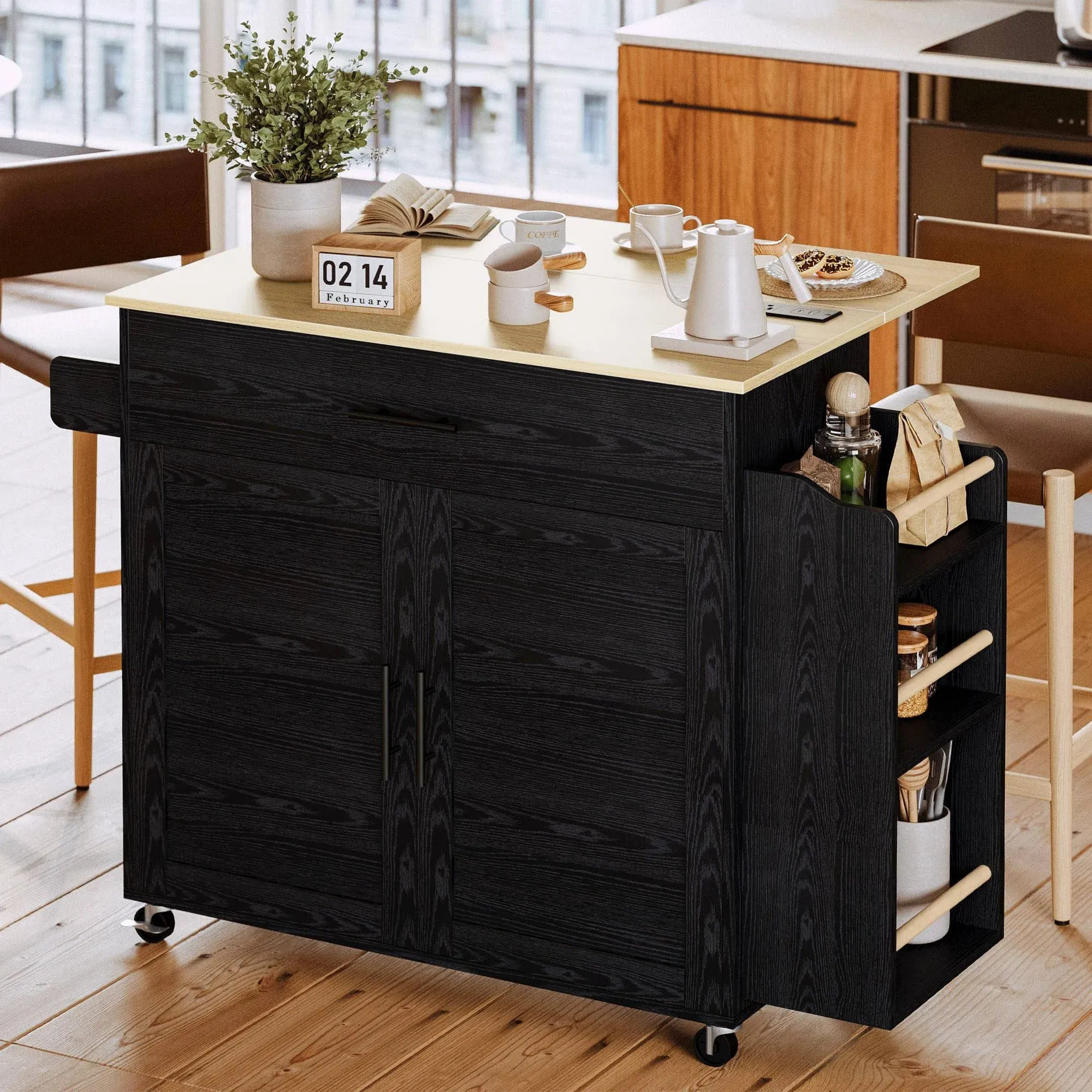 IRONCK Kitchen Island with Storage, Rolling Kitchen Island on Wheels with Drop ...