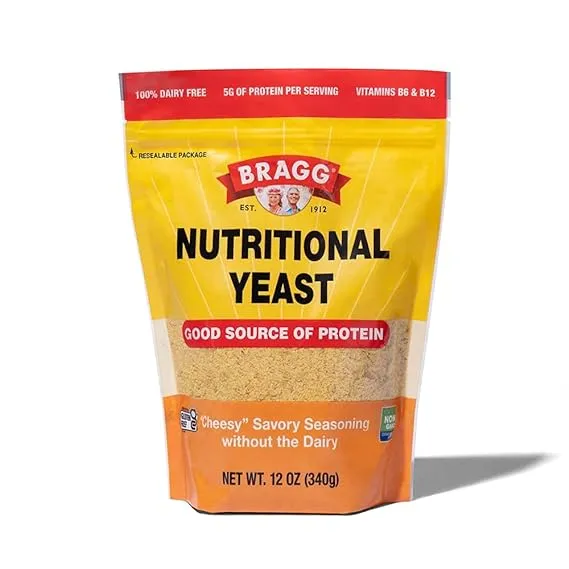 Bragg Premium Nutritional Yeast Seasoning - Vegan, Gluten Free – Good Source of Protein & Vitamins – Nutritious Savory Parmesan Cheese substitute