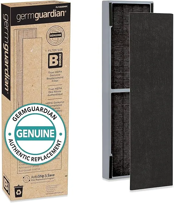 Germ Guardian Filter B HEPA Pure Genuine Replacement Filter, Removes 99.97% of Pollutants for AC4825, AC4300, AC4900, AC4825DLX, AC4850, CDAP4500, AP2200, 4-Pack, Black/Yellow, FLT48254PK