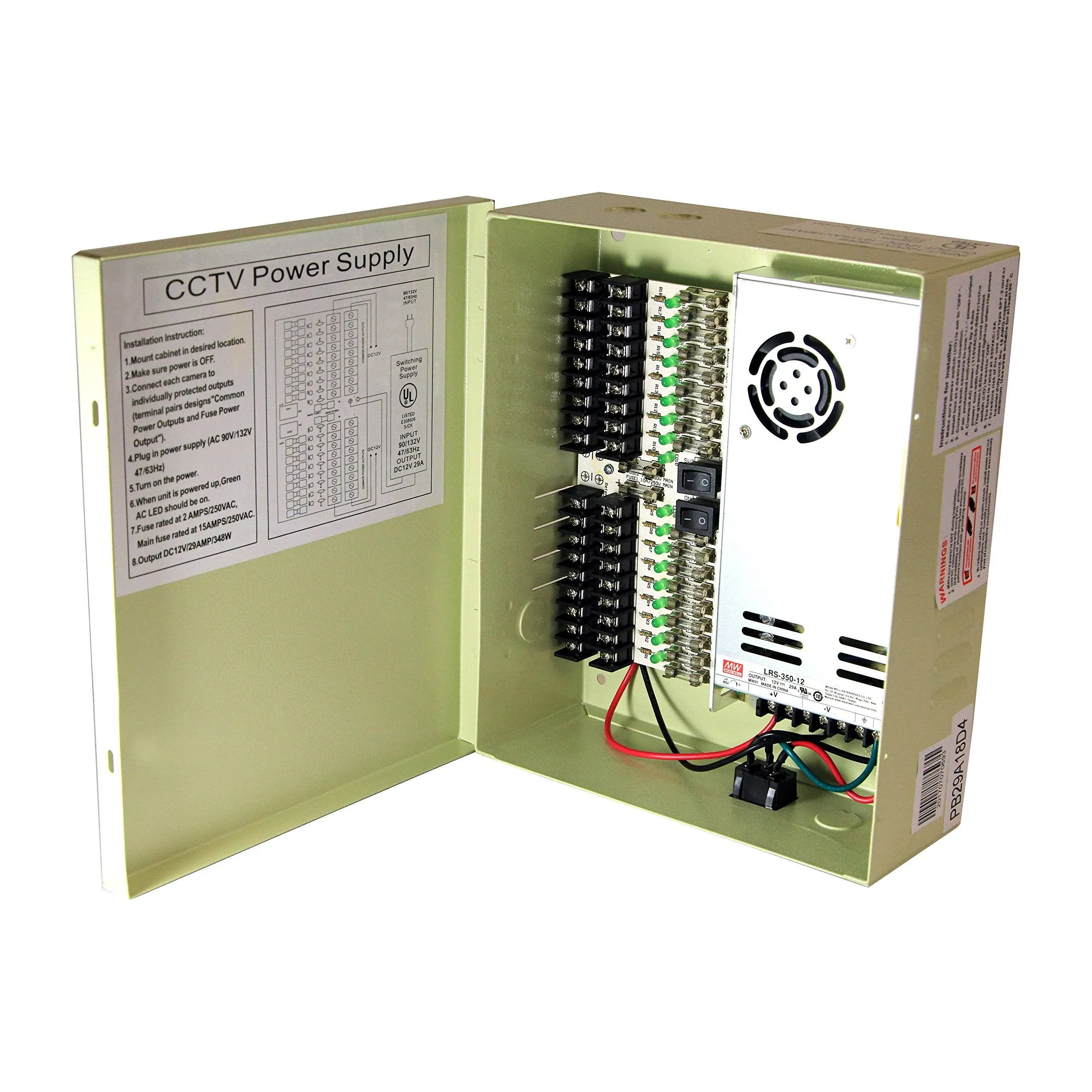 Installercctv 18 Output 29 Amp 12V DC CCTV Distributed Power Supply Box for Security Camera