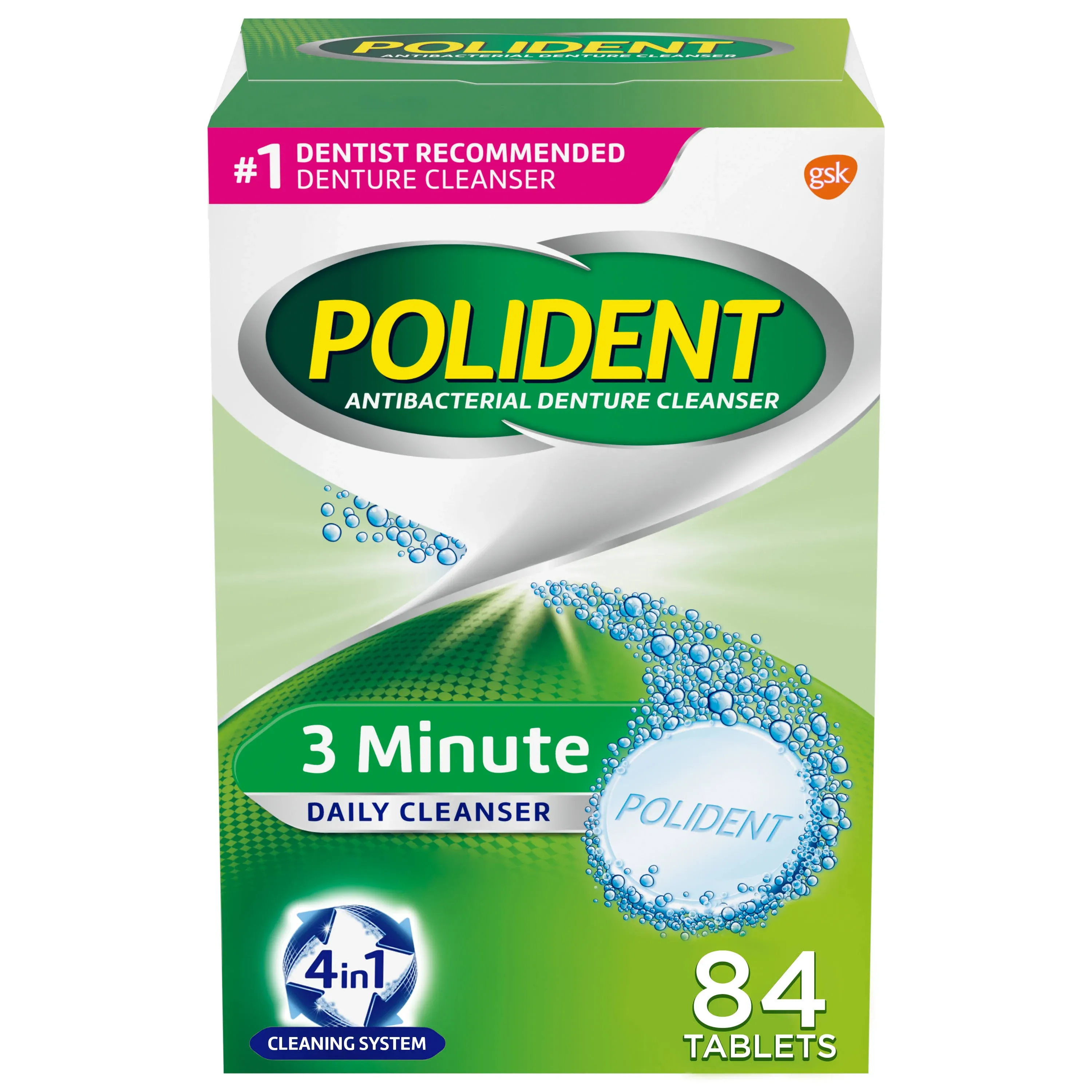 Polident 3 Minute Antibacterial Denture Cleanser - 84 tablets