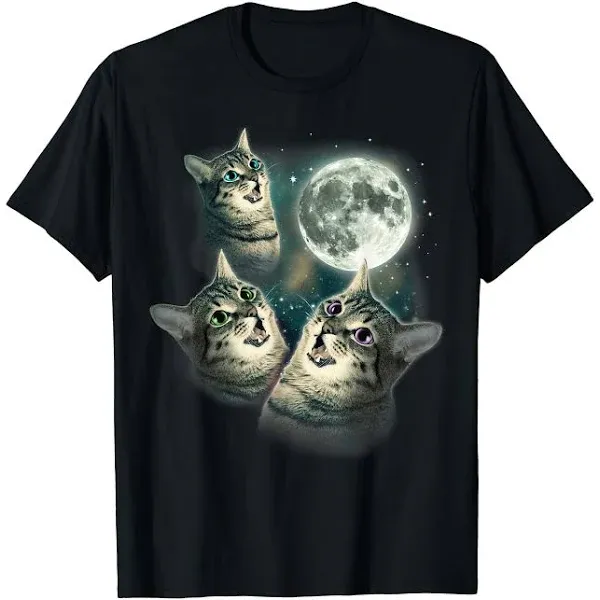 Funny Cat Shirt | Three Cat Moon 3 Wolfs Cute Kitten Graphic T-Shirt