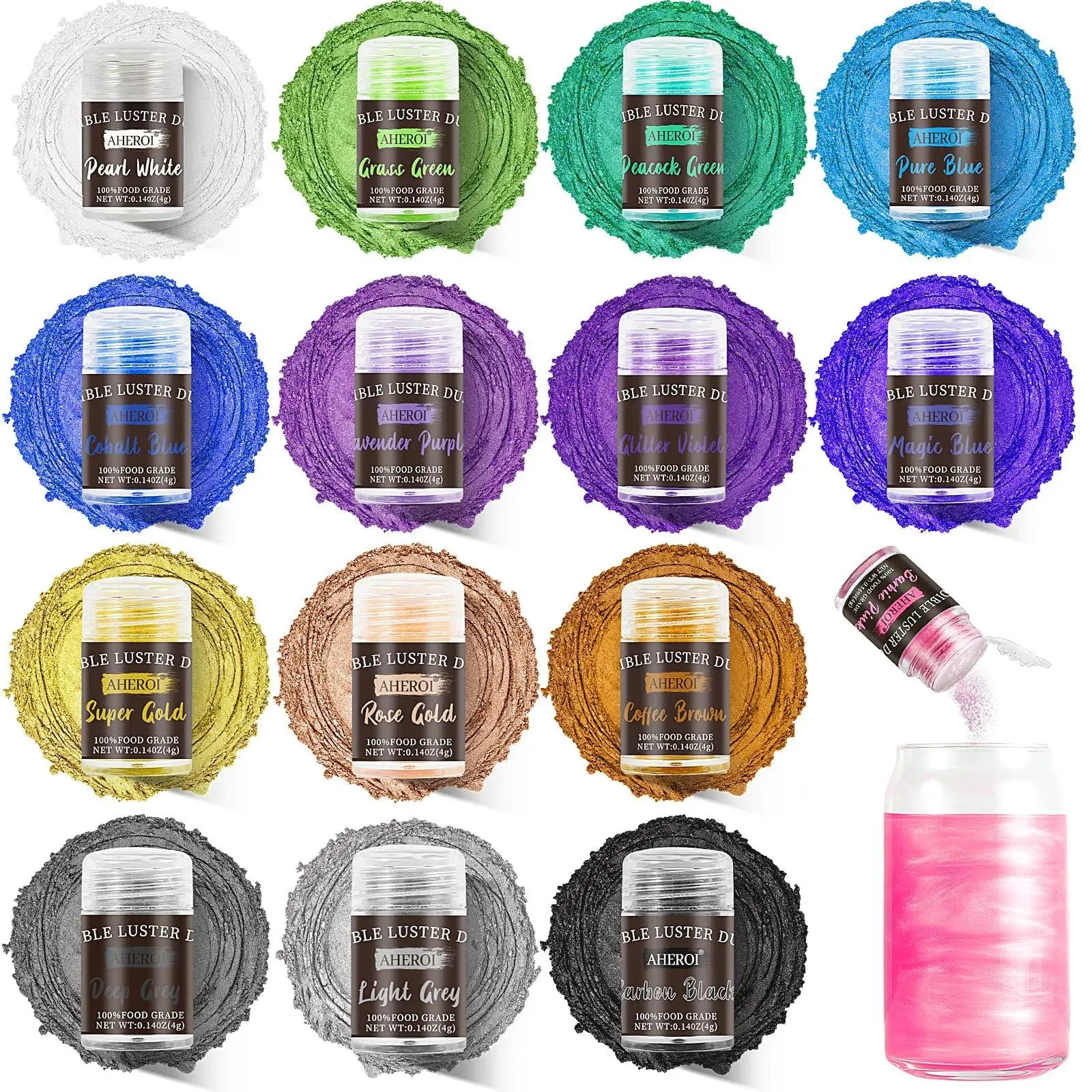 Aheroi Edible Glitter Set of 15, Food Grade Edible Powder Cocktail Glitter ...