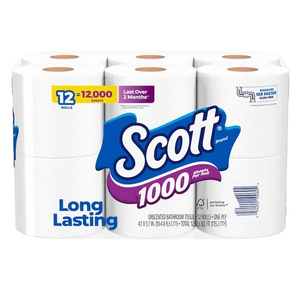 Scott 1000 Sheets Per Roll Toilet Paper, 32 Rolls, Bath Tissue