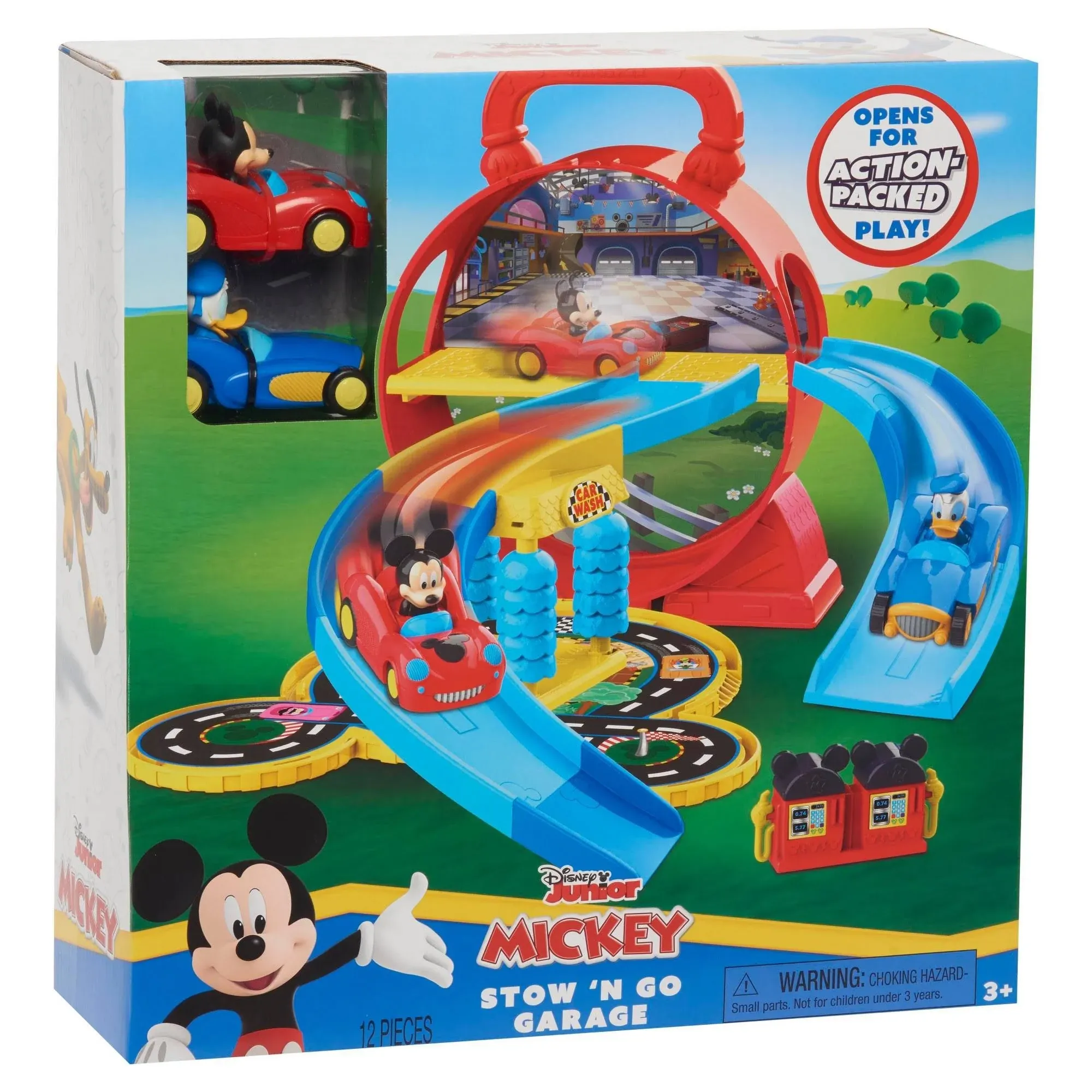 Disney Junior Mickey Mouse Stow ’n Go Garage, Figure and Vehicle Multicolor 