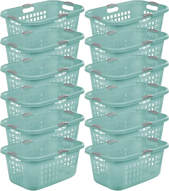 Sterilite Ultra 2 Bushel Plastic Stackable Laundry Basket Bin, Aqua (12 Pack)