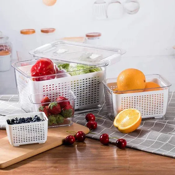 LUXEAR Fresh Container, 3PACK Produce Saver Container BPA Free Fridge Organizer for Vegetable Fruit and Salad Partitioned Food Storage Container with Vents Stay Fresh Containers Not Dishwashers Safe