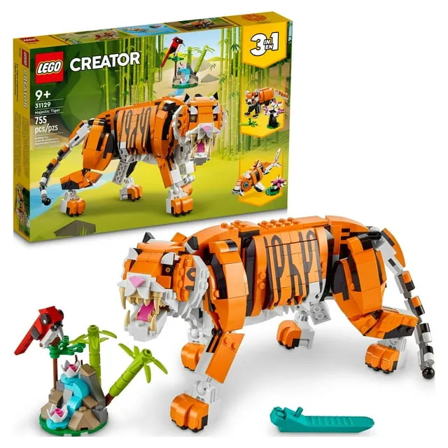 LEGO Creator 3 in 1 Majestic Tiger to Panda or Koi Fish Set 31129, Animal Figures, Collectible Building Toy, Gifts for Kids, Boys & Girls 9 Plus Years Old