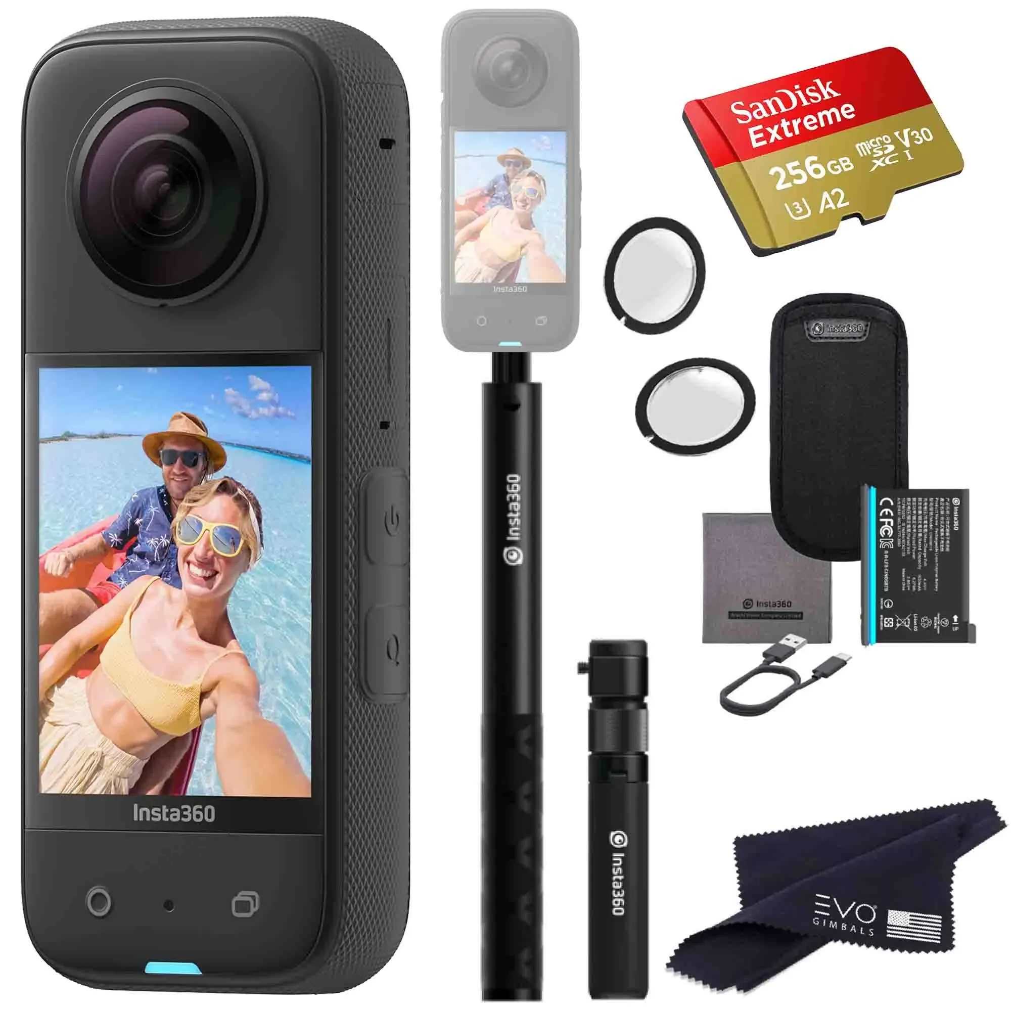 Insta360 X3 - Waterproof 360 Action Camera with 1/2" 48MP Sensors, 5.7K 360 Active HDR Video, 72MP 360 Photo, 4K Single-Lens, 60fps Me Mode, Stabilization, 2.29" Touchscreen, AI Editing, Live Stream