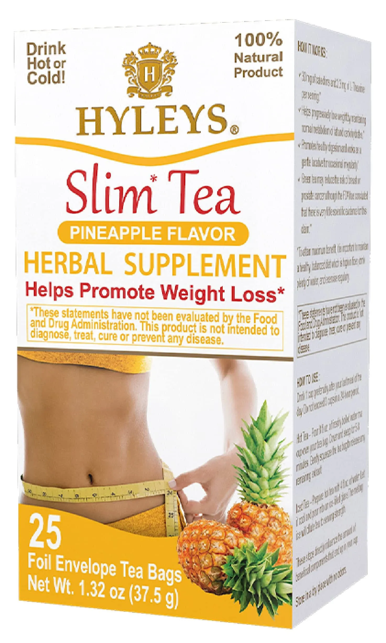 Hyleys Slim Tea Pineapple Flavor - Weight Loss Herbal Supplement Clean