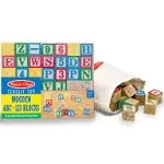 Melissa &amp; Doug 50 Classic Solid Wood Building Blocks w/Pictures Letters Numbers