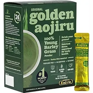 nihon-yakken The Golden Aojiru - Young Barley Green Grass Juice Powder with Rich Dietary Fiber, No Addtives 100% Japanese Grown - Ready-to-Use 0.1 oz. (3g) Individual Packet × 46pcs