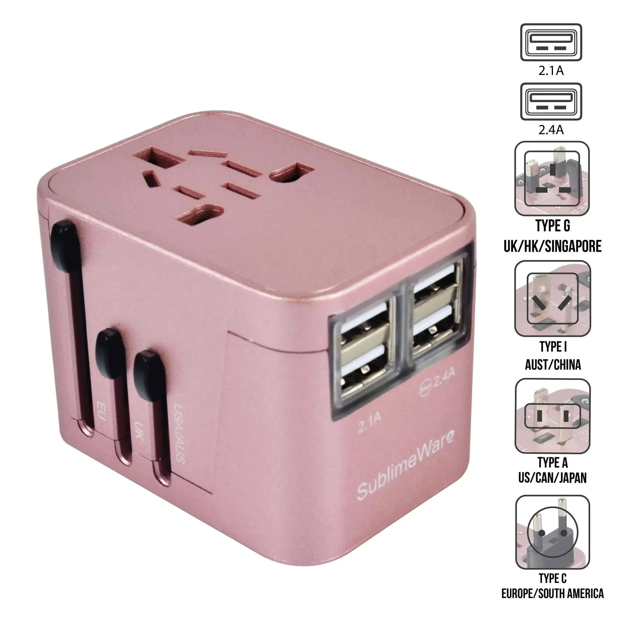 Power Plug Adapter - International Travel Sand Blue- w/4 USB Ports Work 150+ ...