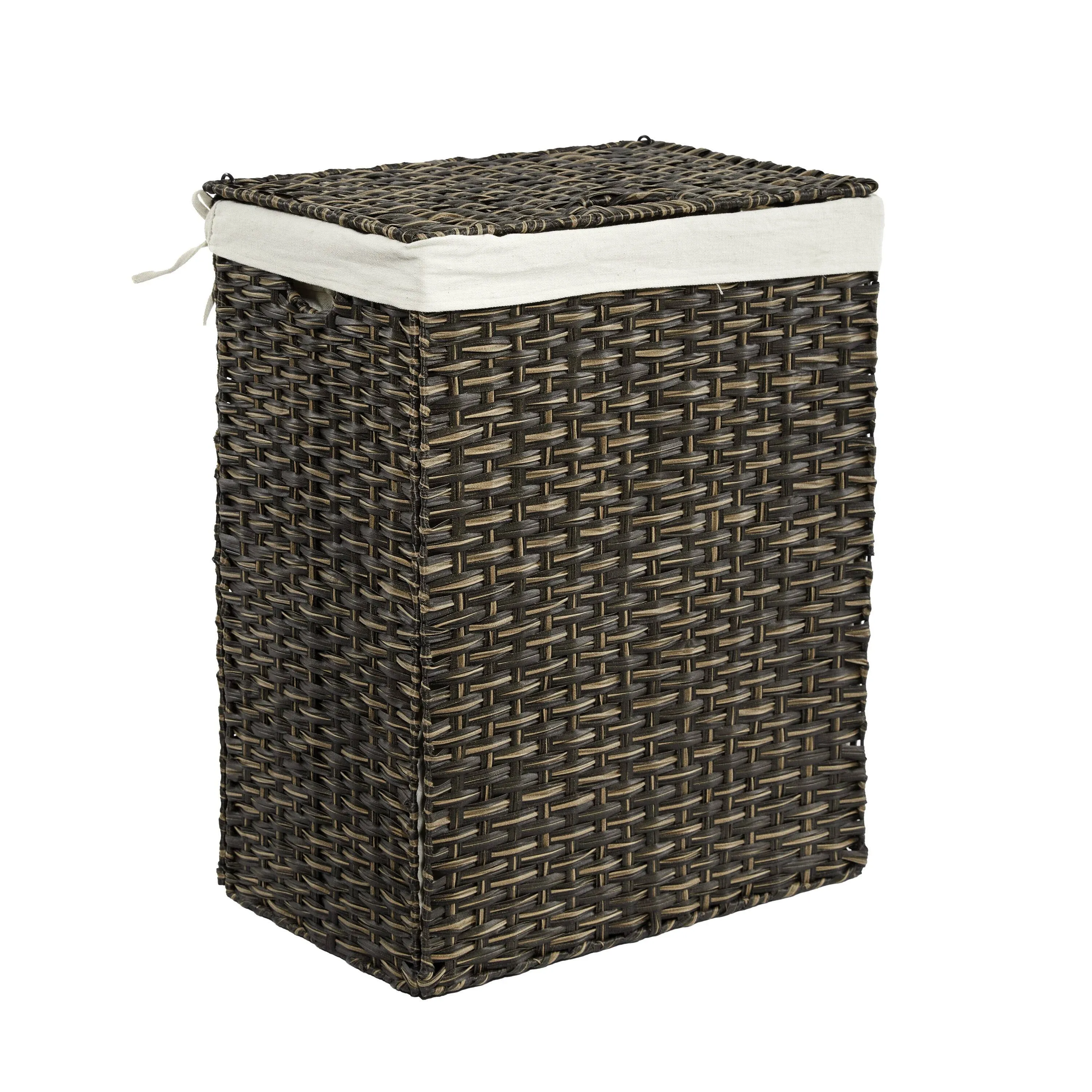 Seville Classics Premium Handwoven Portable Laundry Bin Basket with Carrying Handles, Household Storage for Clothes, Linens, Sheets, Tan, Rectangular Hamper