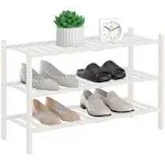 3-Tier Natural Bamboo Shoe Rack - Stackable Storage Shelf with Multi-Function<wbr/>...