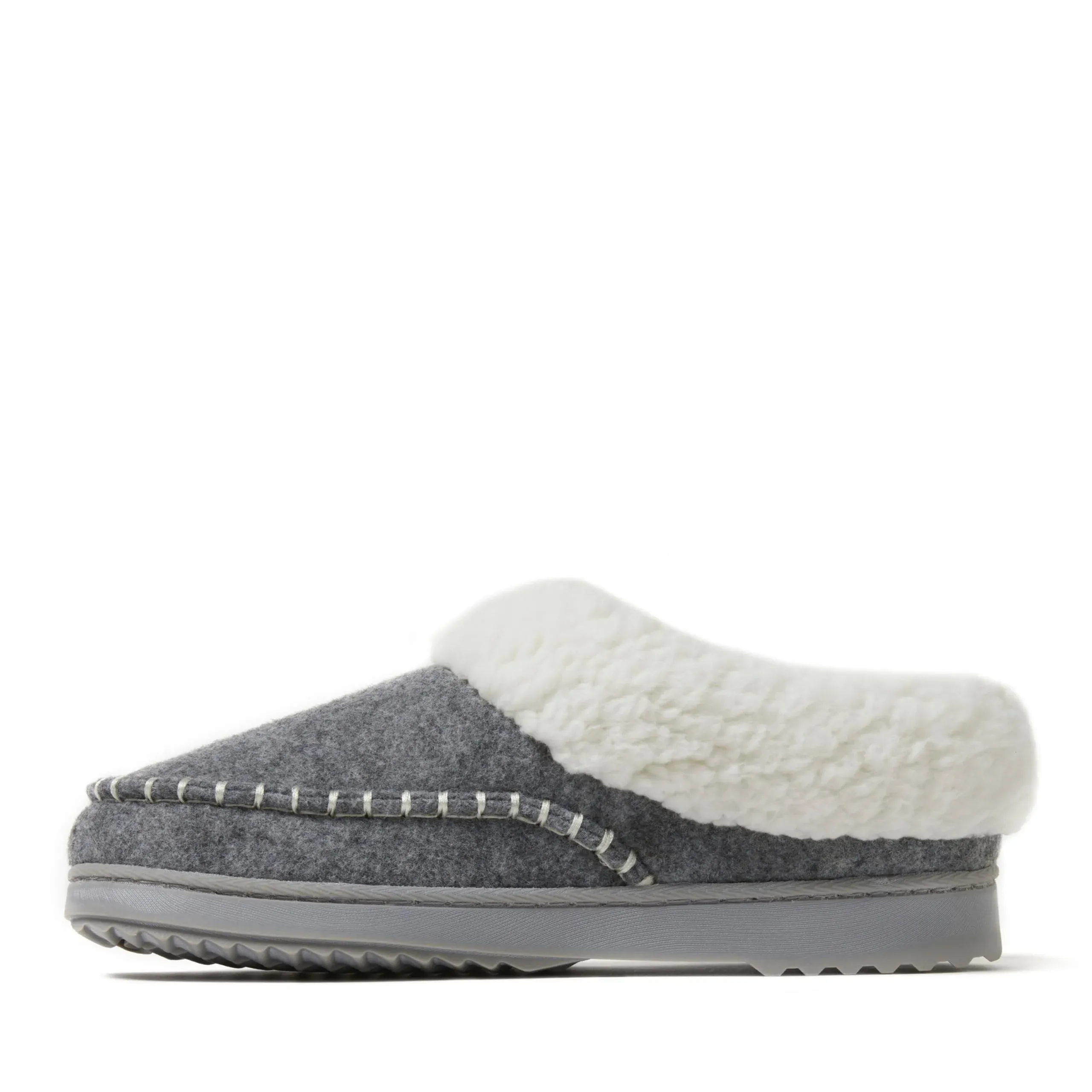 Dearfoams Women's Nyla Felted Plaid Moccasin Toe Clog Slipper - Light Heather Grey Size S