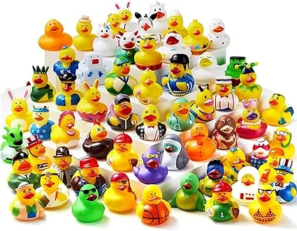 JOYIN 60 Pcs Rubber Ducks, Assorted Rubber Duckie Toys with Mesh Carry Bag for Kids Baby Bath Shower Toys, Beach Pool Activity, Carnival, Holiday