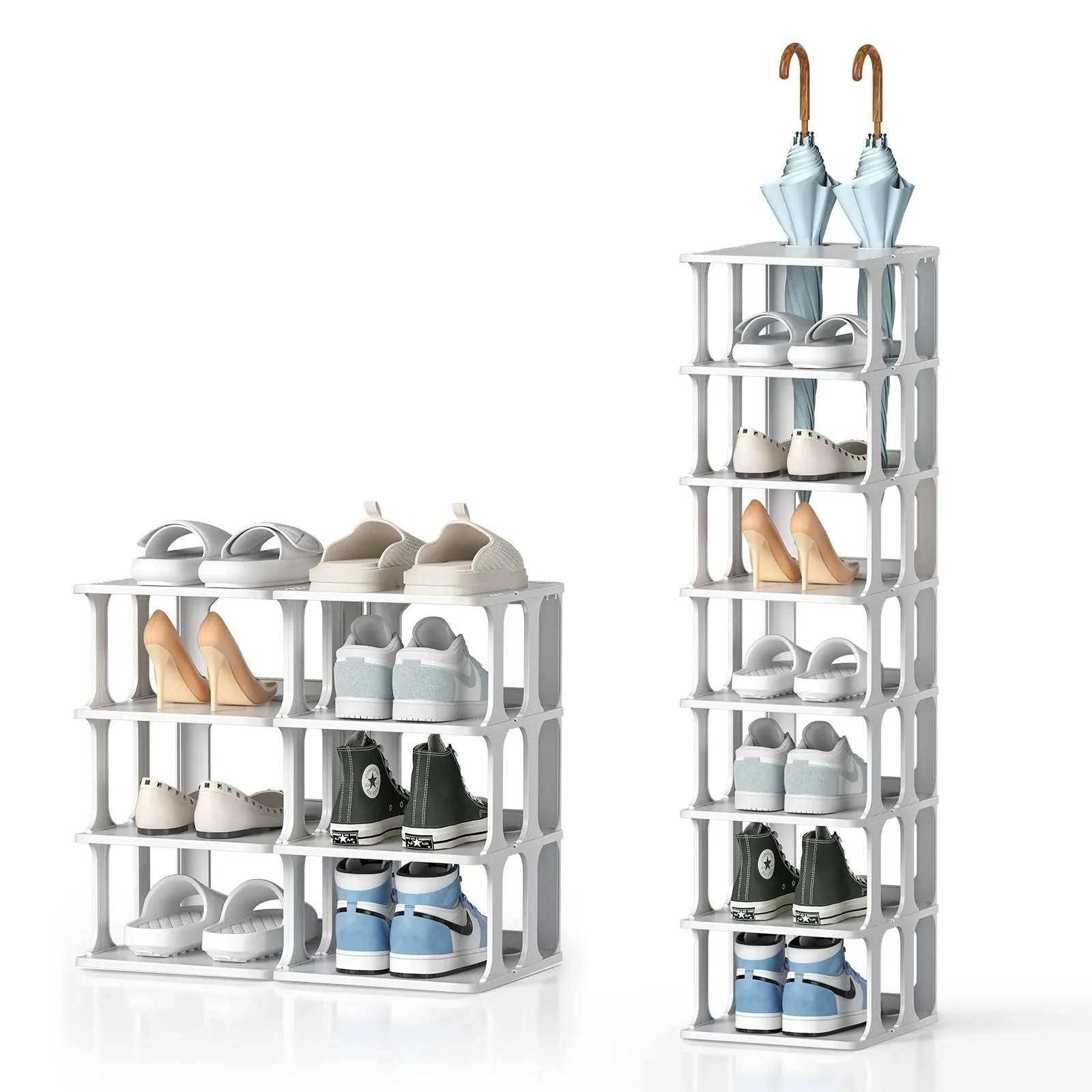 White Shoe Rack 8 Tier Narrow Shoe Rack for Closet, Durable Modern Tall Shoe ...