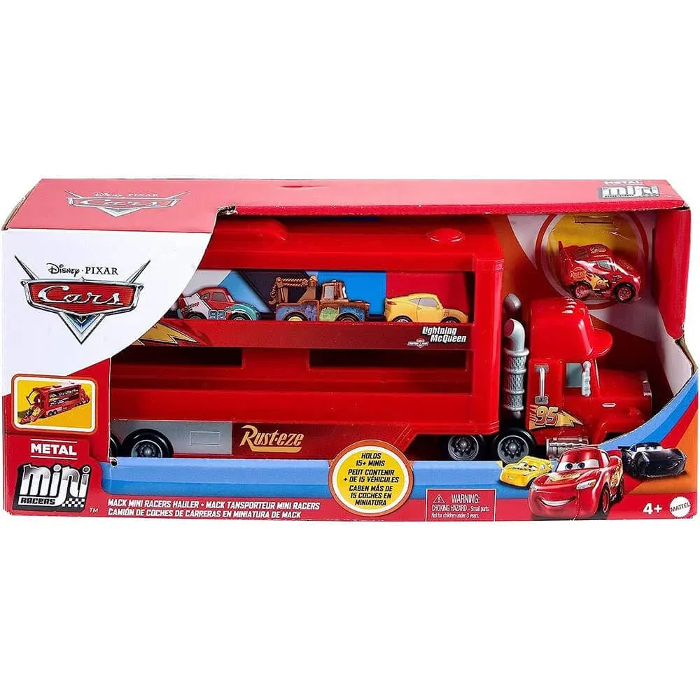 Mattel Disney and Pixar Cars Mack Mini Racers Hauler & 1 Mini Toy Car, Toy Transporter Truck Holds 18 Minis, Collectible Set