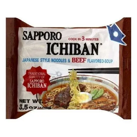 [SAPPORO ICHIBAN] Ramen Noodles, Beef Flavor, No. 1 Tasting Japanese Instant Noodles (3.5 Oz. x 24 packs) | 24 Pack Case