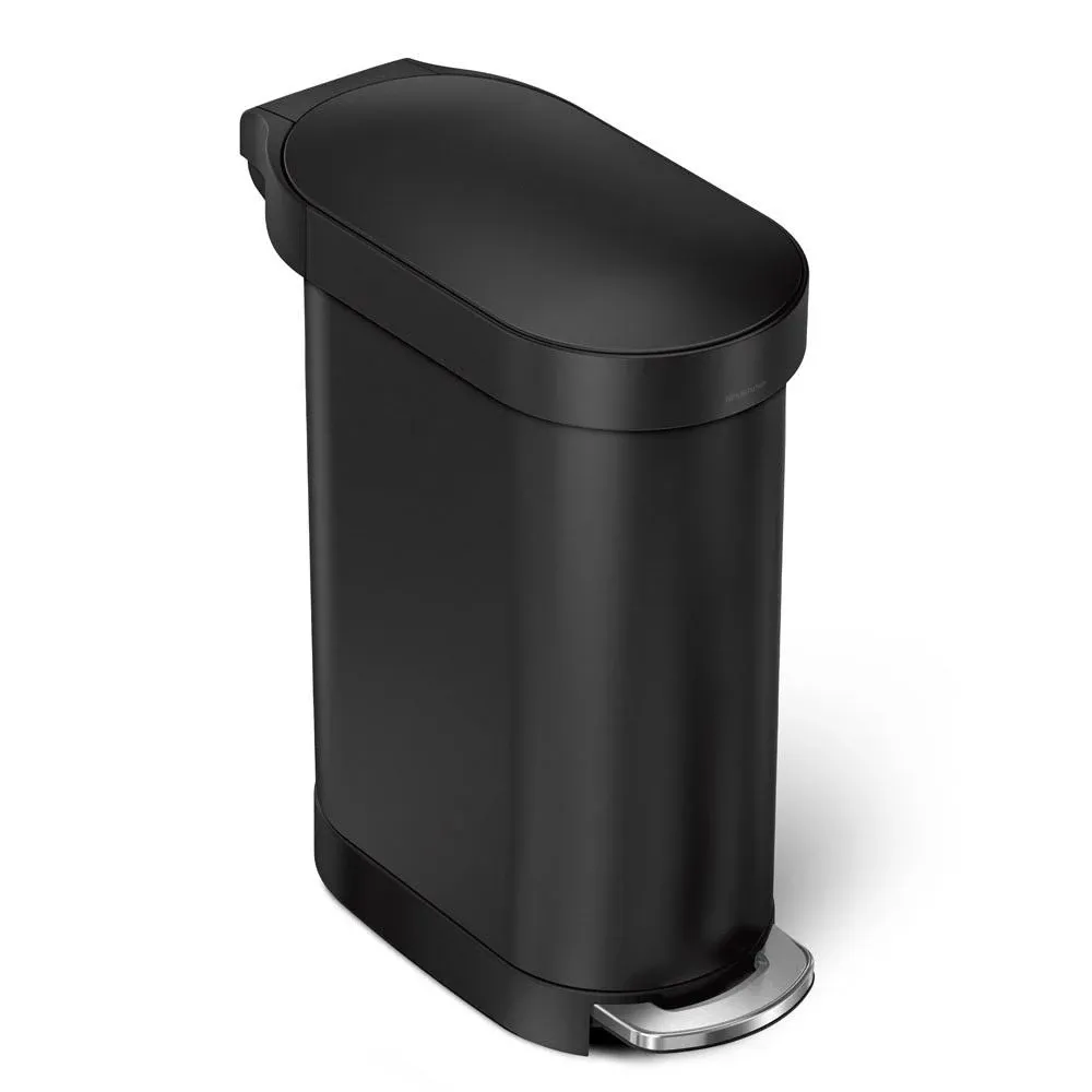 simplehuman 45L Slim Step Trash Can Matte Black Steel