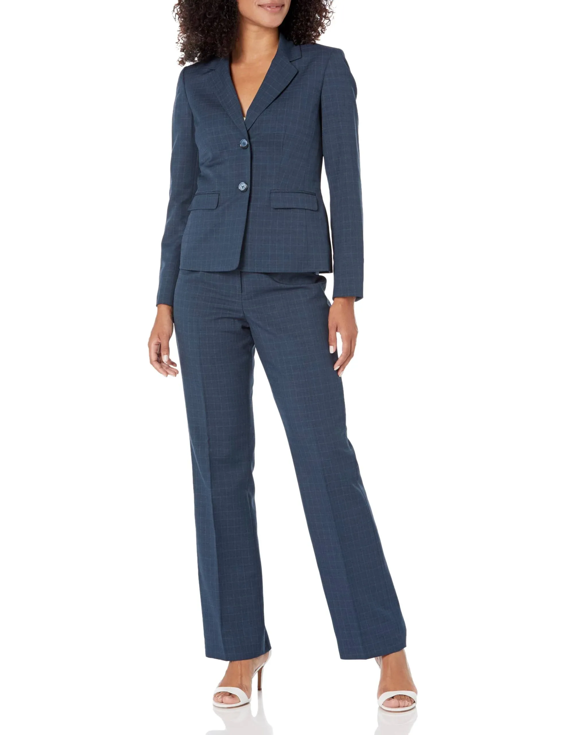 Le Suit Women's Windowpane Double-Button Jacket & Pantsuit