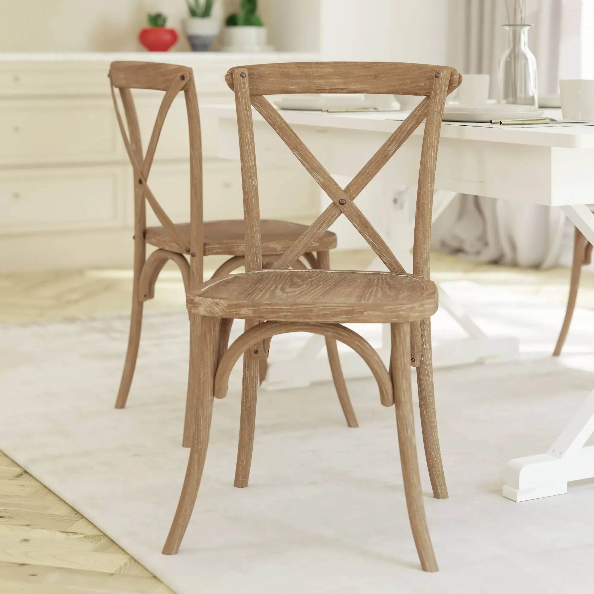 EMMA + OLIVER 2-Pack Driftwood X-Back Chair