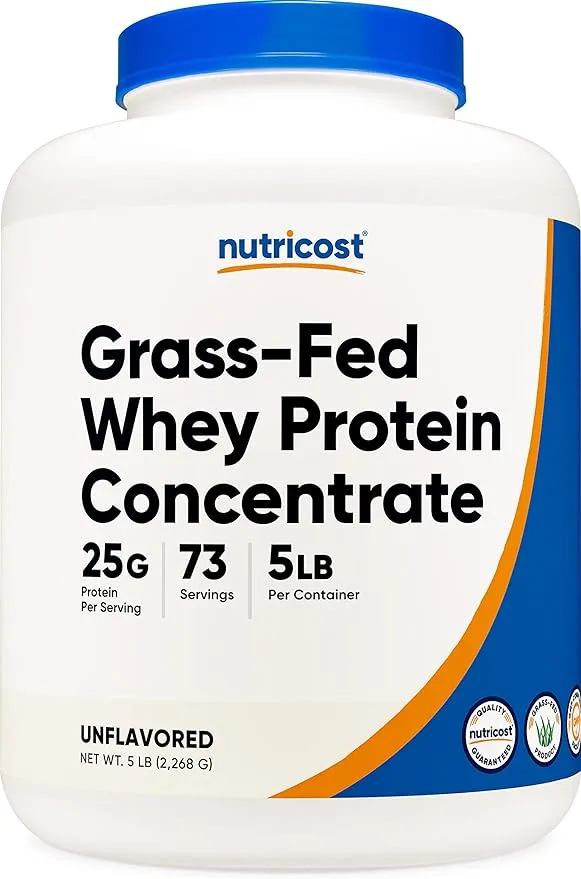 Nutricost Grass-Fed Whey Protein Concentrate (Unflavored) 2LBS - Undenatured, Non-GMO, Gluten Free, Natural Flavors