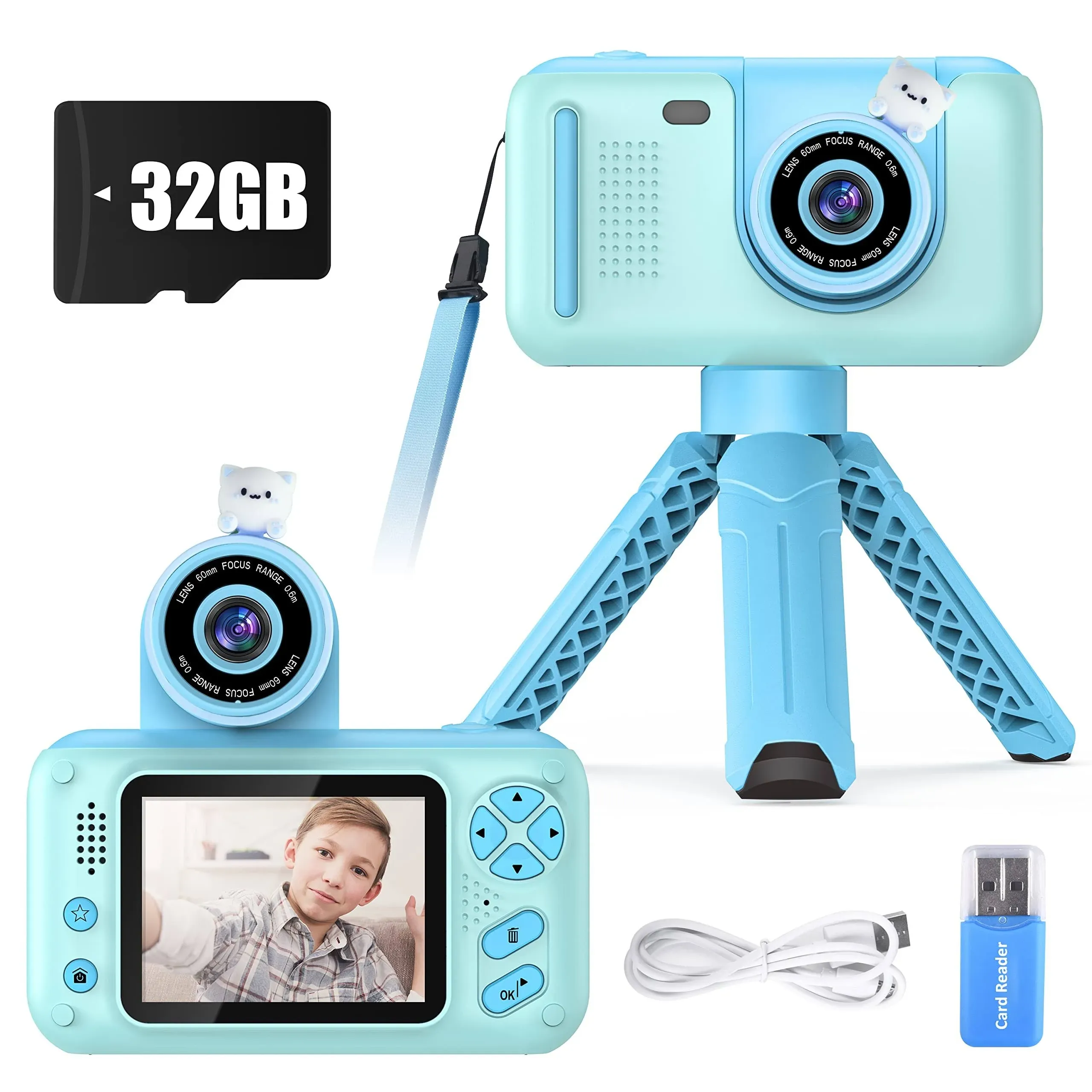 PURULU Kids Camera with Flip-up Lens for Selfie &amp; Video HD Digital Camera wit...