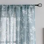 FMFUNCTEX Linen Sheer Curtains for Bedroom, Blue White Blossom Print Curtains 84 Inches Long for Living Room,Floral Patterned Farmhouse Curtains Light Filtering Window Drapes 2 Panels, Rod Pocket