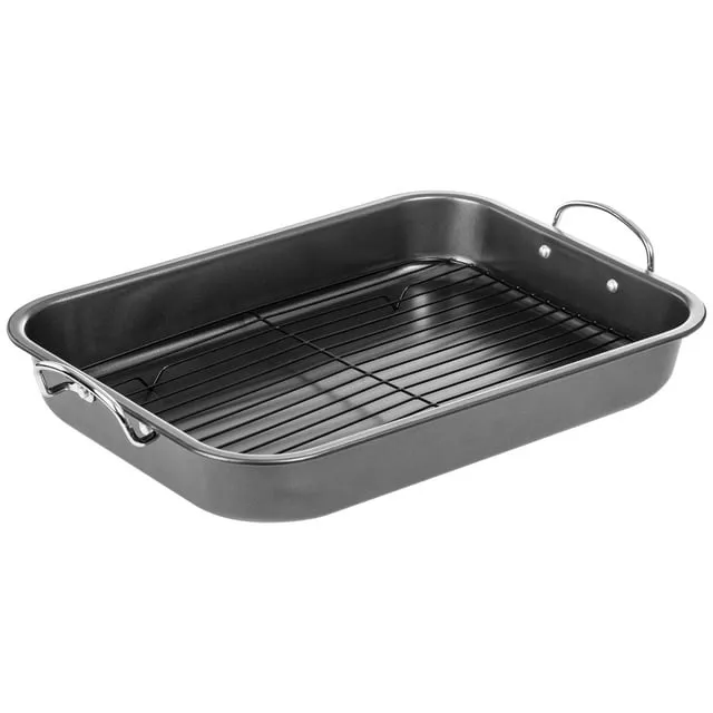 Lexi Home 15" Non-Stick Carbon Steel Roasting Pan with Flat Rack