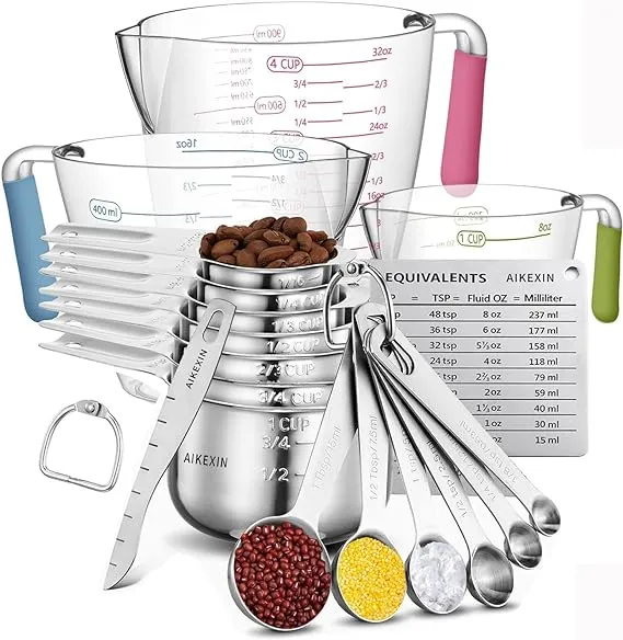 AIKEXIN 20-Piece Stainless Steel Measuring Cups and Spoons Set