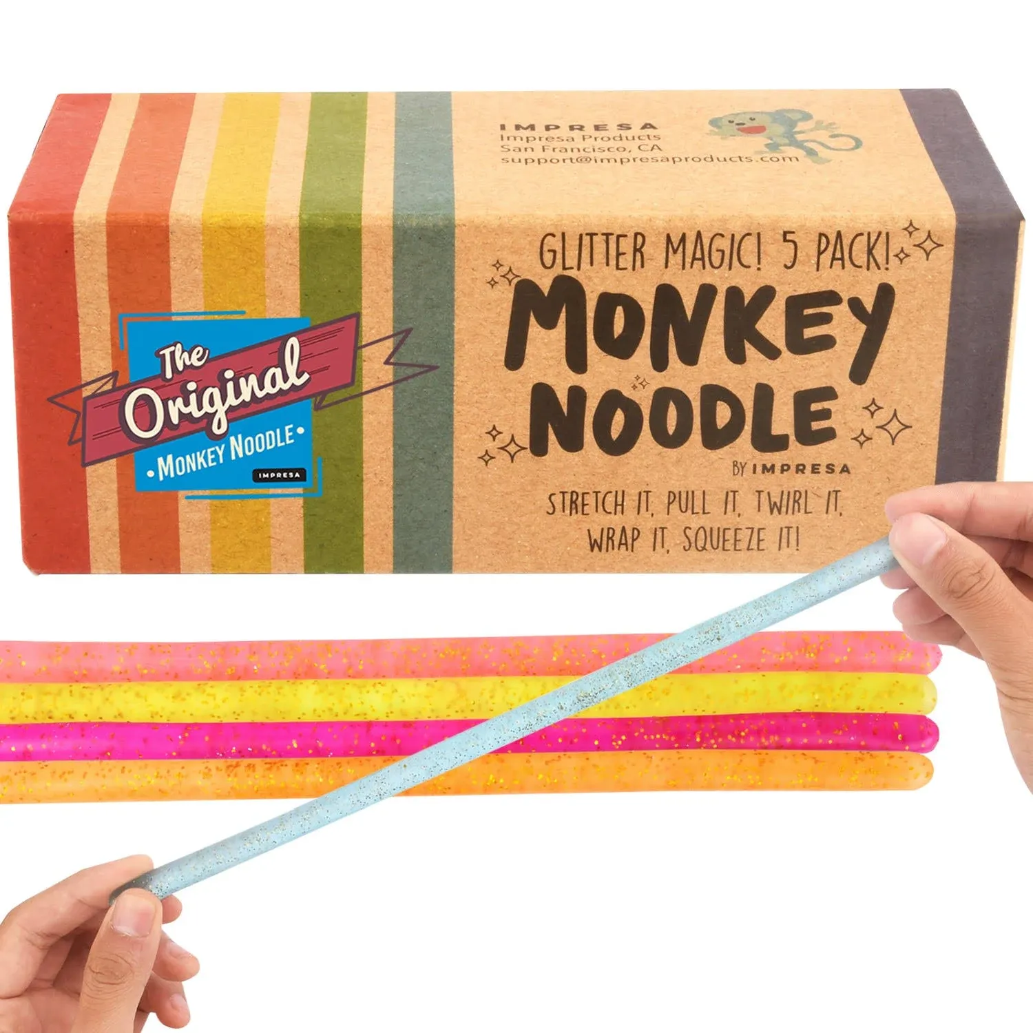 IMPRESA 5-Pack Glitter Original Monkey Noodle Stretchy String Fidget/Sensory Toy