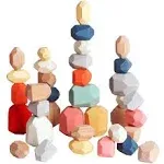 BESTAMTOY 36 PCS Wooden Sorting Stacking Rocks Stones,Safe for Ages 1+,Toddler Toys Learning Montessori Toys, Building Blocks Game for Kids 2 3 4 5 6 Years Boy and Girl Birthday Gifts for Kids