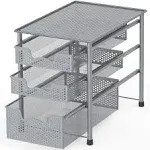 Simple Houseware Stackable 3 Tier Sliding Basket Organizer Drawer, Silver