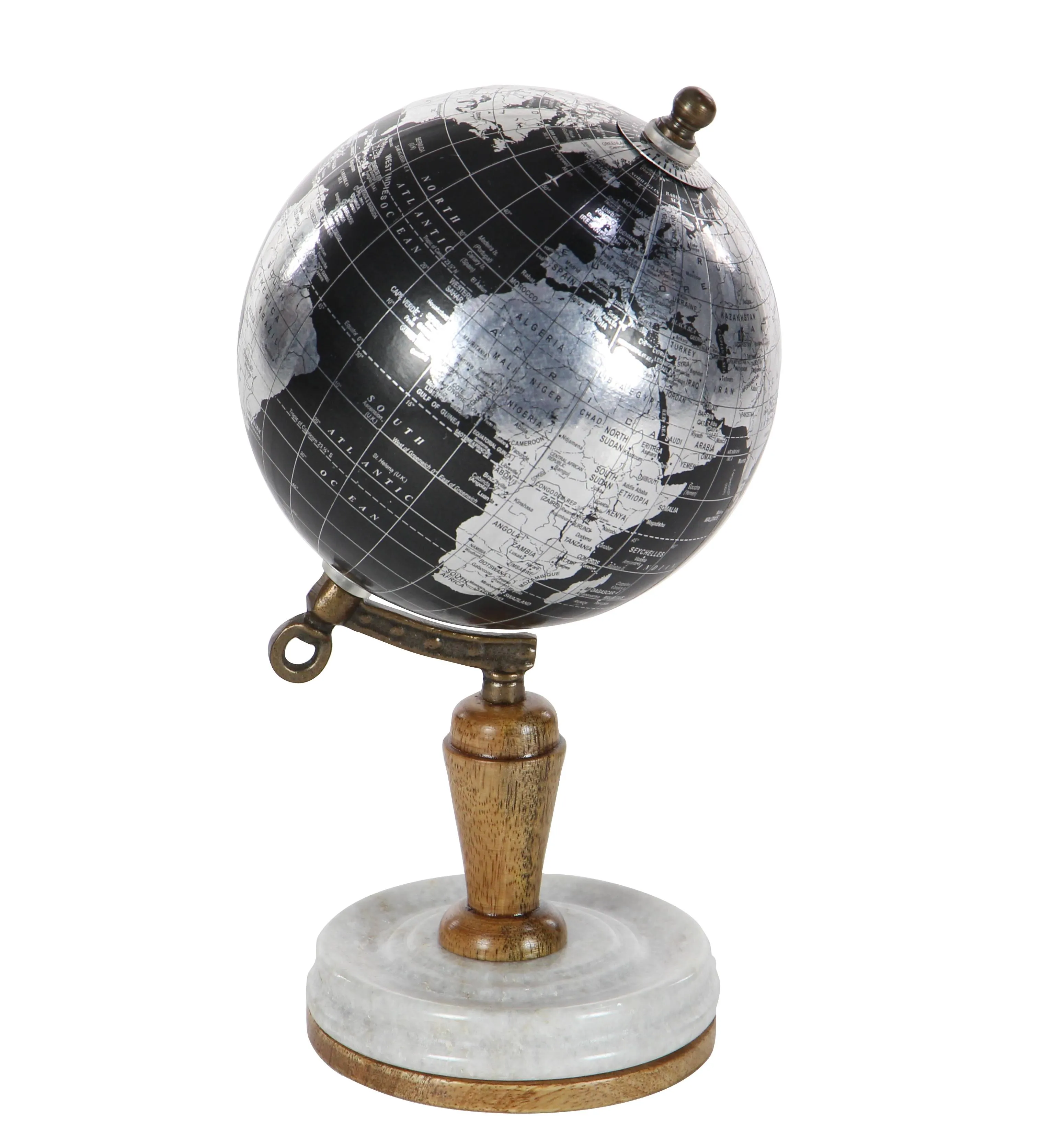 Deco 79 Plastic Globe with Marble Base, 5" x 5" x 10", BlackDeco 79 Plastic Globe with Marble Base, 5" x 5" x 10", Bl…