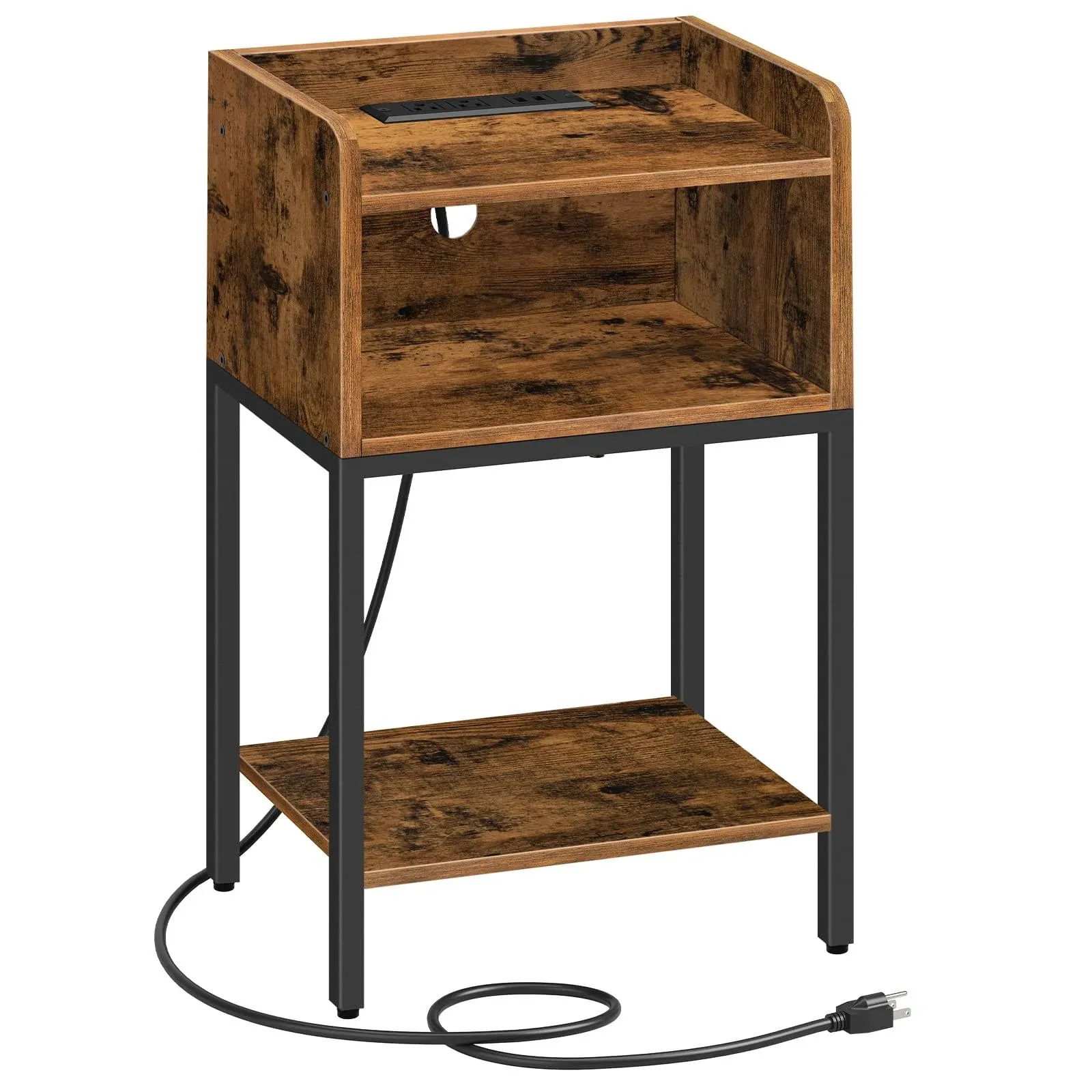 HOOBRO Nightstand with Charging Station, End Table with Open Drawer, Side Table ...