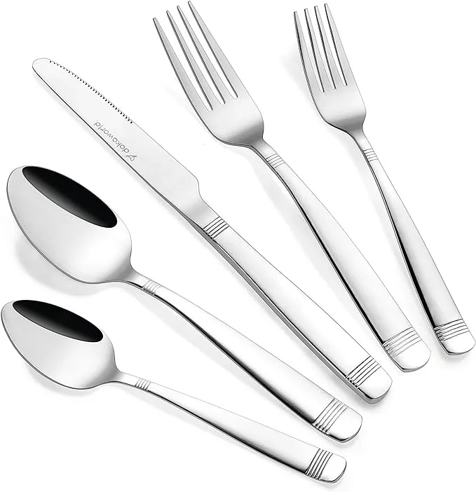 dokaworld Stainless Steel Flatware - Silverware Set for 8-40 Piece Cutlery Set - 18/10 Flatware Set - Silverwear Set - Dinnerware Stainless Steel Flatware Set - Spoons and Forks Set Stainless Steel