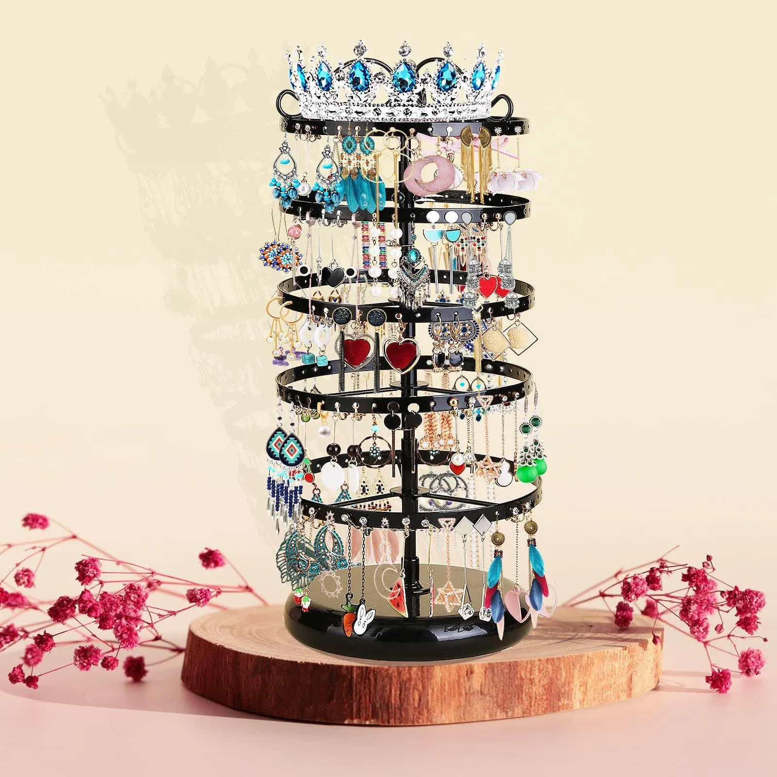 5 Tier Metal Rotating Jewelry Display Holder for Earrings Necklaces Bracelets