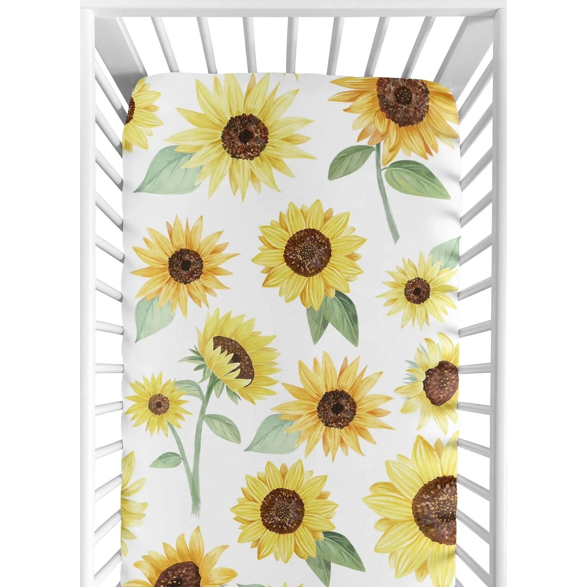 Sweet Jojo Designs Yellow, Green and White Boho Floral Sunflower Collection Girl ...