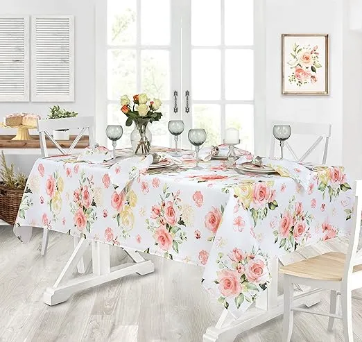 Newbridge Marie Shabby Chic Easter Rose Fabric Tablecloth, Spring Pink Rose ...