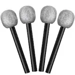 4 Packs Silver Glittered Microphone Fake Bling Prop Microphone Plastic Pretend 