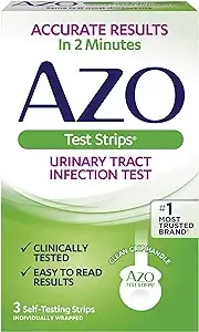 AZO Urinary Tract Infection (UTI) Test Strips, Accurate Results in 2 Minutes, Clinically Tested, Easy to Read Results, Clean Grip Handle, #1 Most Trusted Brand, 3 Count