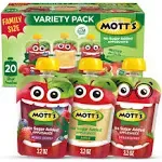 Mott's No Sugar Added Applesauce Variety Pack, 3.2 oz Clear Pouches, 20 Pack