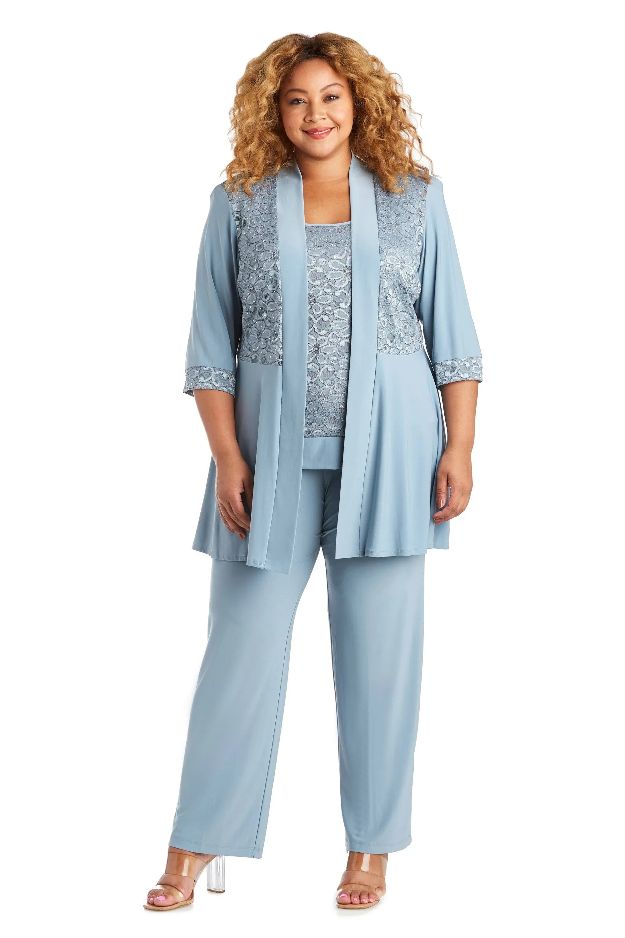 R&M Richards Women's Plus Size Lace Pant Set