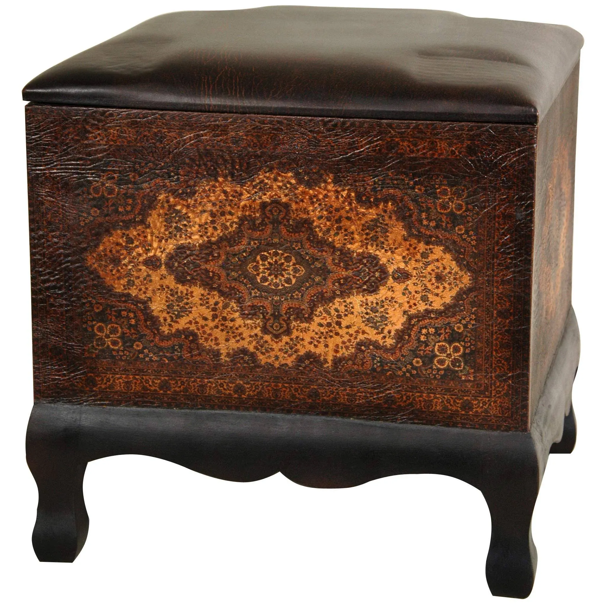 Red Lantern Olde-Worlde Baroque Ottoman Stool, Brown