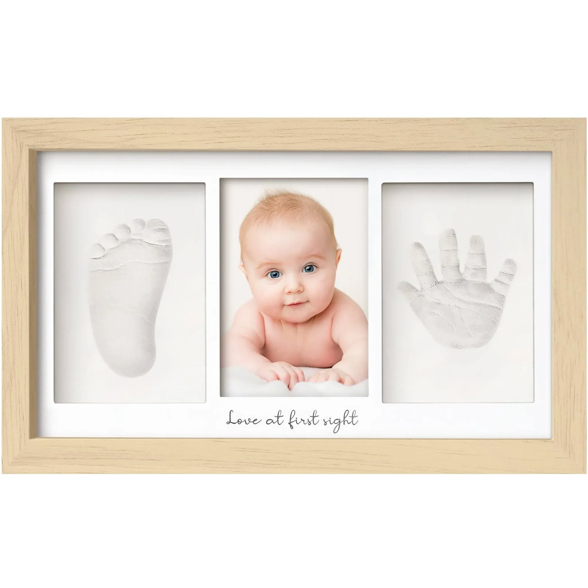 Duo Baby Hand And Footprint Kit, Baby Handprint Kit, Newborn Photo Frame, Baby Keepsake For New Mom In Ash Wood