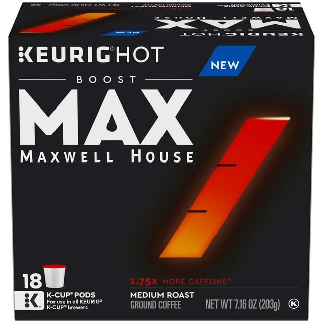 MAX Boost By Maxwell House Medium Roast 1.75X Caffeine K-Cup Coffee Pods, 24 ct Box