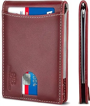 Serman Brands Travel Wallet RFID Blocking Bifold Slim Genuine Leather Thin Front